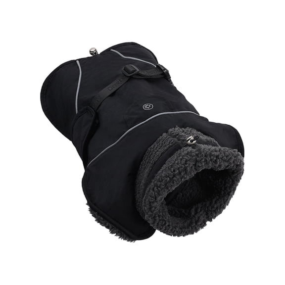 Pet Fleece Lined Dog Coat Bell Detail Leash Strap Winter Warm Outdoor Dog Apparel for Small Dogs