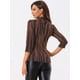 thumbnail image 4 of Blusa Top Metálico de Rayas Brillantes Allegra K Manga 3/4 Naranja M, 4 of 5