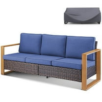 Bellefurn Outdoor 3 Seater Sofa Patio Couch Rattan Sofa with Waterproof Sofa Cover Set,Outdoor Patio Conversation Sets for Outdoor,Balcony,Front Porch