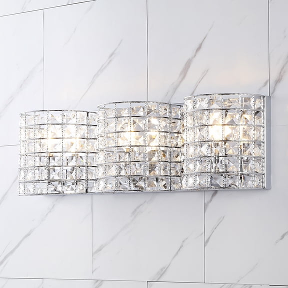 JONATHAN Y Clara Deco 24" 3-Light Metal/Crystal Classic Glam LED Vanity Light, Chrome