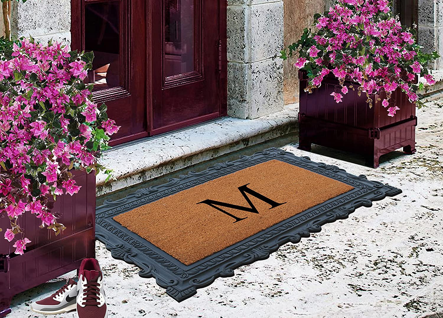 A1HC Natural Rubber & Coir 24x36 Monogrammed Doormat For Front Door, Anti-Shed Treated Durable Doormat for Outdoor Entrance, Heavy Duty, Low Profile, Easy to Clean, Long Lasting Front Porch Entry Rug