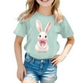 thumbnail image 4 of Short Sleeve Shirts for Girls Crew Neck Easter Print Sweatshirt Breathable Comfort Baby Girls' Tops,Mint Green,160, 4 of 5