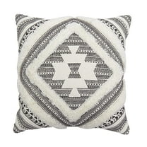 Fennco Styles Southwest Diamond Tufted Boho Decorative Throw Pillow Cover 20" W x 20" L - Black Block Print Woven Square Cushion Case for Home, Couch, Living Room, Bedroom, Office and Holiday Décor
