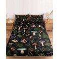 thumbnail image 2 of Queen Size Fitted Sheet Set - Mushroom Leaves 3 Piece Bedding Sets 16" Deep Pocket Fitted Sheet with 2 Pillowcases, Black Country Botanical Berry Flowers Brushed Microfiber Hotel Luxury Bed Sheets, 2 of 9