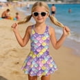 thumbnail image 3 of Xixirimido Colored Mermaid Scale Print Girls One-piece Swimsuits Sleeveless Swimwear with Skirt & Built-in Shorts Hawaiian Beach Vacation Modest Bathing Suit, 5-6 Years, 3 of 7
