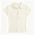 thumbnail image 4 of DYTTDG Women's Ribbed Knit Notch Shirt | Short Sleeve Henley Button Down Collared Casual Blouse for Everyday & Work, Stretchy Knit Top, 4 of 6