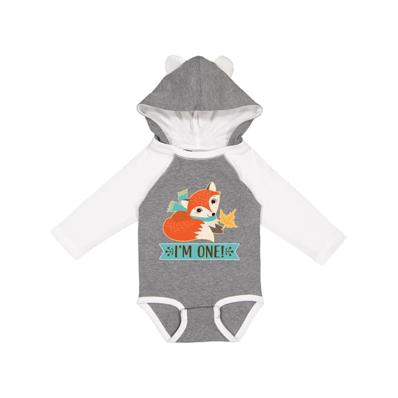 Inktastic 1st Birthday Woodland Fox 1 Year Old Boys or Girls Long Sleeve Baby Bodysuit