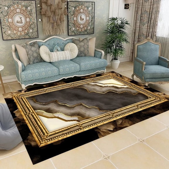 Nordic Luxury Living Room Carpets Gold Geometric Marble Bedroom Decoration Rug Parlor Study Decor Rugs Large Area Mat Washable