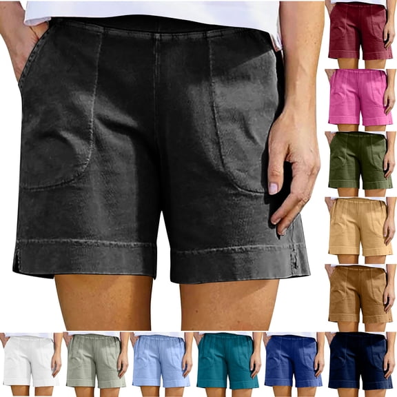 Paiwinds Women's Summer Casual Solid Color Shorts with Pocket, Loose Fit, Elastic Waist, Multiple Colors.