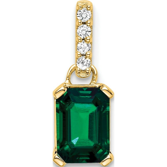 10K Yellow Gold Created Emerald And Diamond Pendant - Jbsp