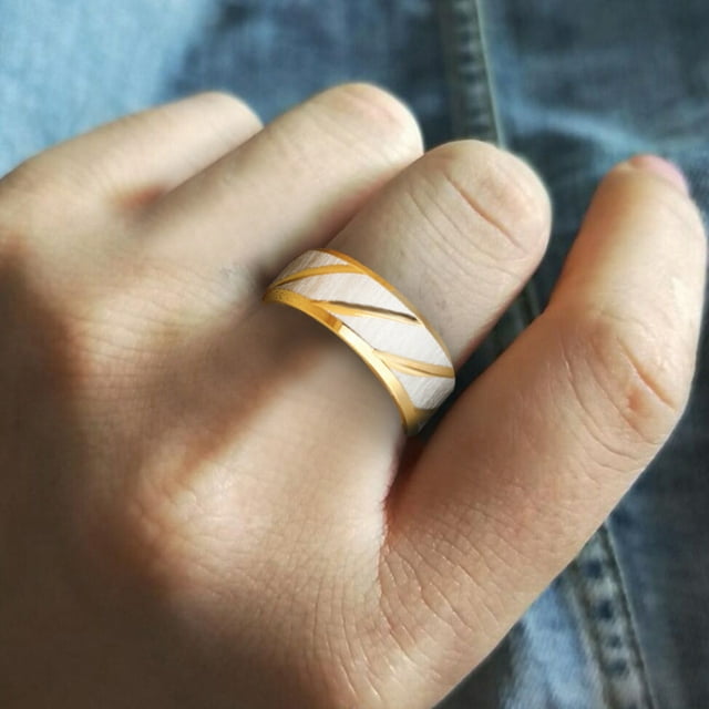 Xihbxyly Anillos de Compromiso Geométricos de Acero y Titanio para Hombre y Mujer