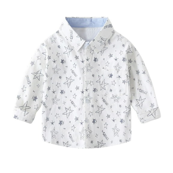 WOYY Toddler Boys Long Sleeve Shirt Star Print Button Down Shirt for Kids, Sizes 2-3T