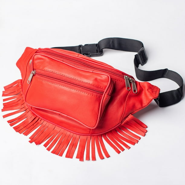 Real Leather Fringe Fanny Pack For Women Red Travel Hip Bum Bag Red