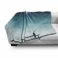 thumbnail image 2 of Fantasy Soft Flannel Fleece Throw Blanket, Boy Climbing to the Moon Rope and Girl on Bench Love Romance Art, Cozy Plush for Indoor and Outdoor Use, 50" x 60", Teal and White, by Ambesonne, 2 of 5