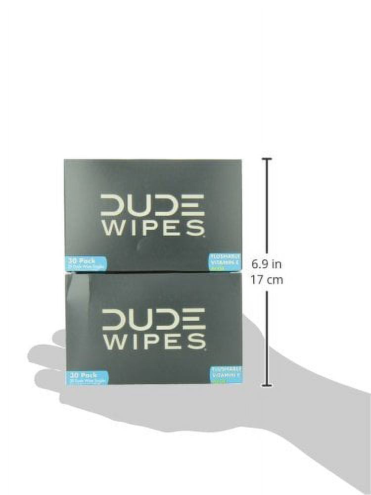 DUDE Wipes Flushable Wipes, Unscented with Vitamin-E & Aloe, 100% Biodegradable, Singles for Travel (2 Packs of 30 Individually Wrapped Wipes) "