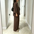 thumbnail image 5 of Womens Cotton Linen Sets 2 Piece Oversized V-neck Loose Top and Wide Leg Pants Sets Casual Vacation Outfits Coffee S, 5 of 6