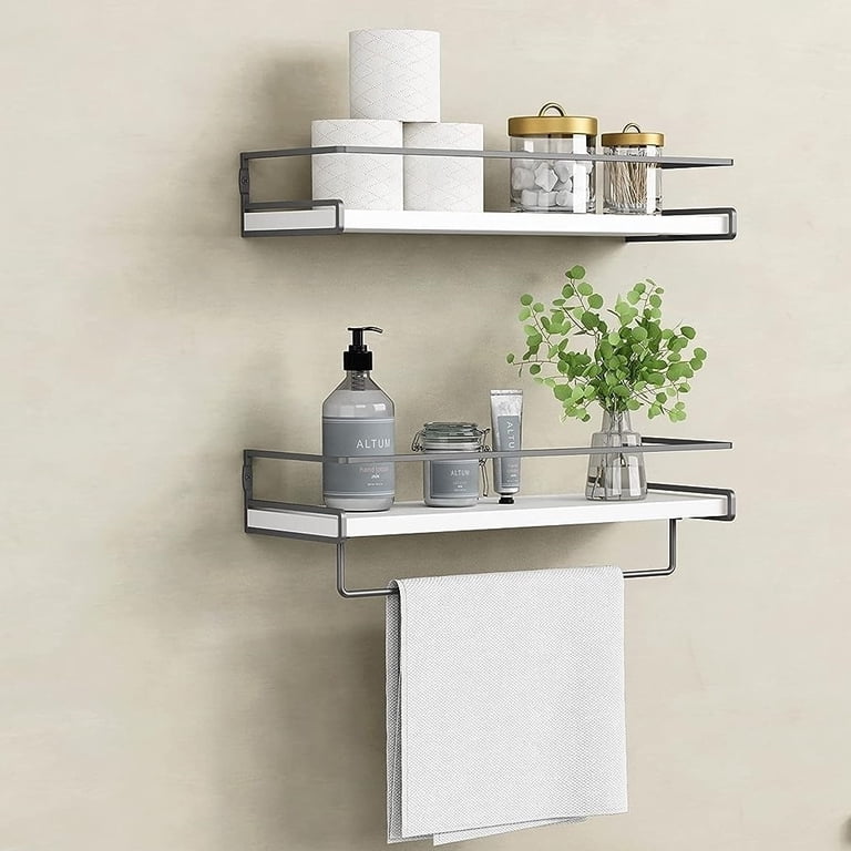 Wall Floating Bathroom Shelves with 1 Towel Bar Set of 3