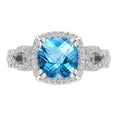 thumbnail image 2 of Dazzlingrock Collection 7mm Cushion Blue Topaz & Round White Diamond Halo Split Shank Engagement Ring for Women (0.25 ctw, Color I-J, Clarity I1-I2) in 14K White Gold, Size 7, 2 of 5