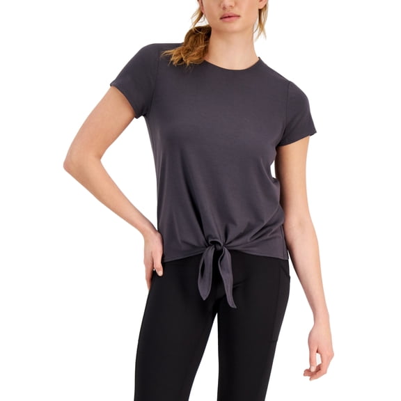 ID Ideology Womens Knot Front T-Shirt Deep Charcoal M
