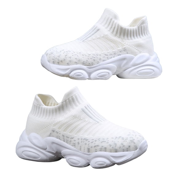 Kids Running Shoes Elastic Knit Boys Girls Sock Sneakers Comfy Arch Support Platform Walking Shoes Casual Slip on Tennis Shoes White 11.5 Little Kid