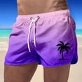 thumbnail image 2 of Mens Vacation Shorts Men's Gradient Color Printed Stretch Waist Drawstring Shorts Polyester Summer Casual Sporty Travel Dark Purple S, 2 of 4