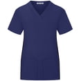 thumbnail image 2 of Minty Mint, Women's, V Neck Stretch Medical Scrub Top w Side Panels, Indigo Blue, S, 2 of 3