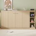 thumbnail image 3 of Twin Size Murphy Bed with Storage Bookshelf, Farmhouse Murphy Cabinet with Foldable Panel, Space Saving Wall Bed Chest Bed for Guest Bedroom, Office, Natural, 3 of 8