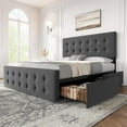 thumbnail image 1 of Full Size Upholstered Bed Frame with 4 Storage Drawers & Adjustable Headboard, Button Tufted Platform Bed with Wooden Slats Support, No Box Spring Needed, Bedroom Furniture, 1 of 9