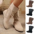 thumbnail image 1 of LOVZFMLL Bottes pour Femmes Mi-Mollet Bottes Stovepipe à Lacets Bout Rond Sangles Ajustables Talon Plat Bas Combat Automne Hiver Chaussures, 1 of 7