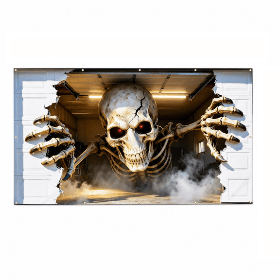 Halloween Garage Door Cover 16X7 Feet Giant 3D Skeleton Breaking Through Wall Outdoor Yard Party Decoration