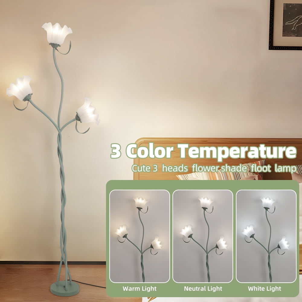 Elinkume Floral Floor Lamp, Modern 3-Head Living Room Lamp, 60 Watt 15.7*15.7*66 Inch