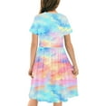 thumbnail image 5 of Toddler Girl Clothes under $5 Short Sleeve Gradient Print Toddler Kids Girls Cute Stretchy A Line Dress 4-14 Years, 5 of 6