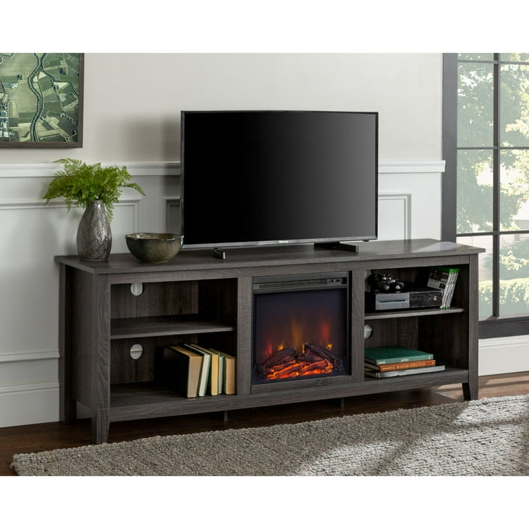Walker Edison 70 in. Wood Media TV Stand Console with Fireplace