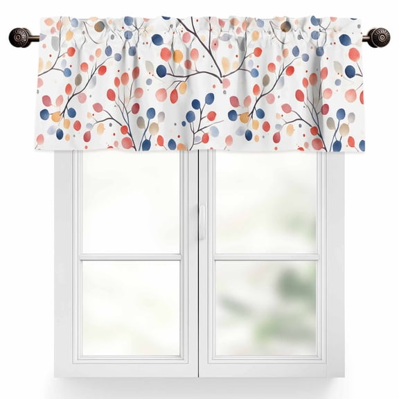 Colorful Leaves Valances for Windows, 60 x 18in, Blue Red Leaf Pastoral Style Rod Pocket Kitchen Valance Curtain Light Filtering Window Treatments for Living Room Bedroom, 1 Panel