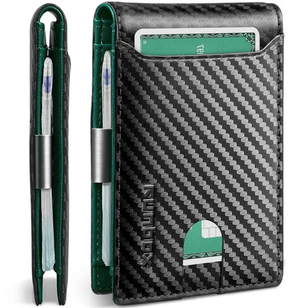 Billetera RUNBOX, delgada, de piel, para billetes, con bloqueo RFID, para hombre