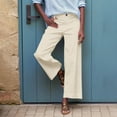 thumbnail image 2 of Cropped Linen Pants Women High Waisted Flare Wide Leg Capri Work Pants Business Casual Ankle Pants with Pockets, 2791 Limited Time, 2 of 6