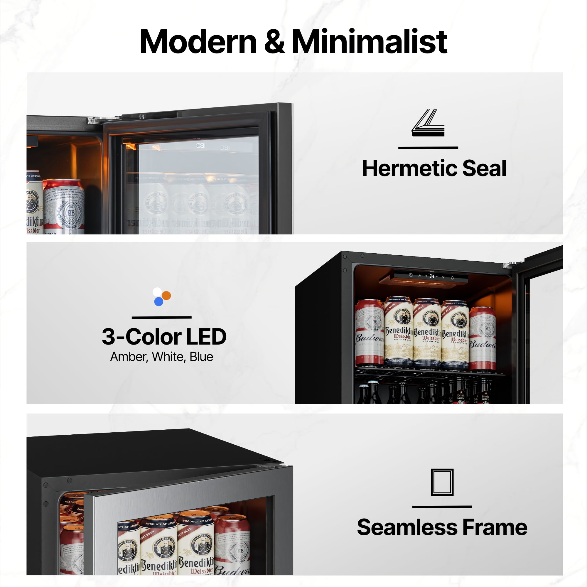 Ca'Lefort Beverage Refrigerator Cooler, 65 Can Freestanding Beverage Fridge，Mini fridge with Glass Door