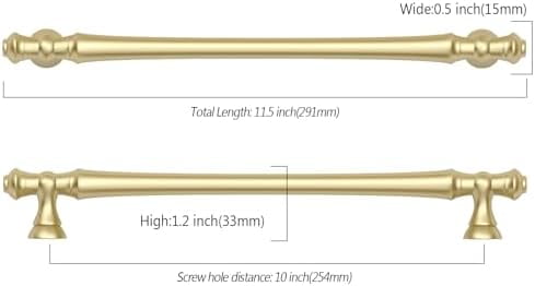 6 Pack 10 Inch(254mm) Brushed Gold Kitchen Cabinet Handles, Cabinet Pulls Kitchen Cabinet Hardware for Cupboard Drawer Pulls