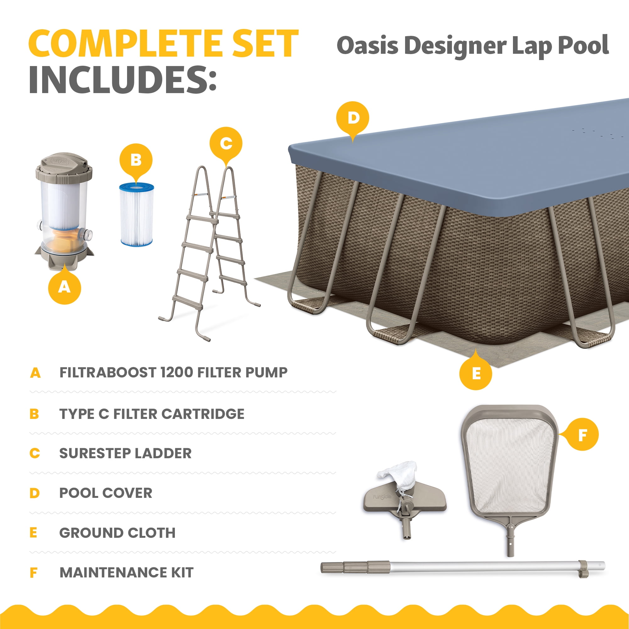 Funsicle 18 Ft Oasis Designer Lap Above Ground Pool with Pump, Rectangular Frame