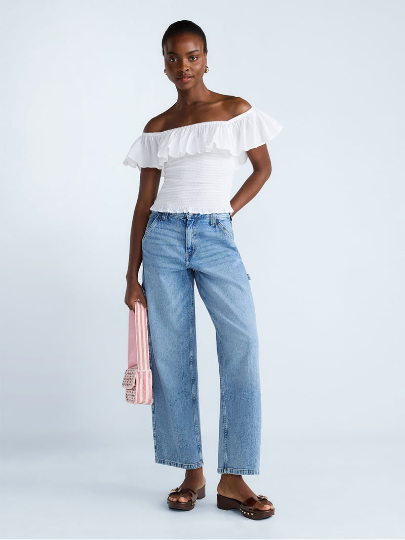 Scoop Women's and Women's Plus Off-the-Shoulder Smocked Ruffle