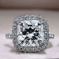 Jewelerix Stunning Cushion Solitaire Ring – Silver Tone Double Halo Moissanite Statement Ring Wedding Promise Ring