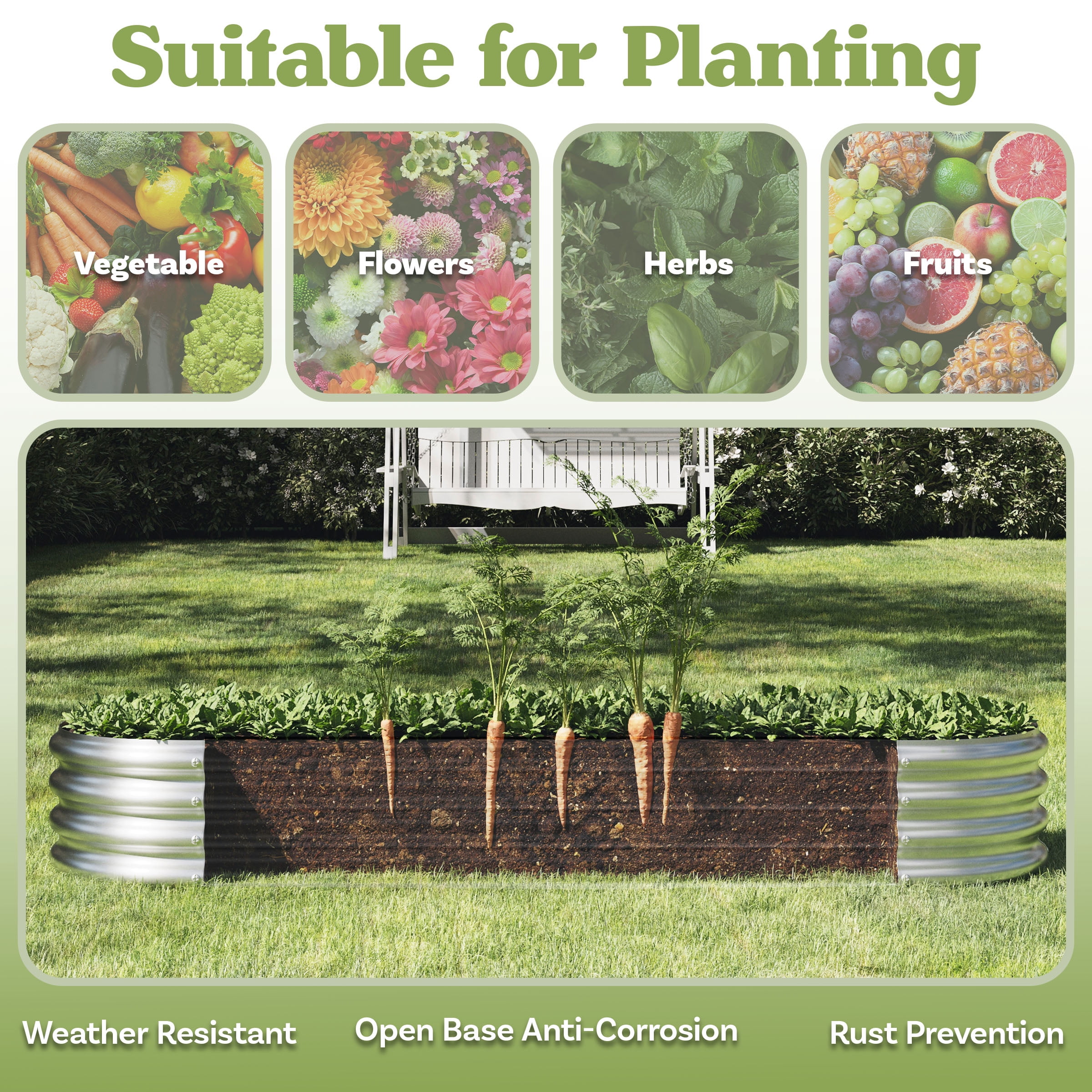 Pure Garden 82"x35" Galvanized Raised Garden Bed, Anti-Rust Coated Metal Planter Box, 7 Cu. Ft Capacity