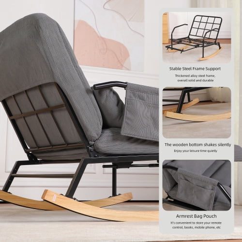 Oversized Corduroy Nursery Glider Rocker Recliner, Pull-Out Footrest, Adjustable Backrest, Grey
