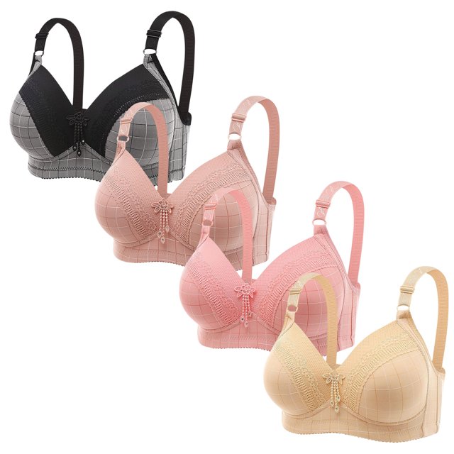 fheaev Summer Savings Clearance Front Closure Bras For Women Full Coverage Plus Size Bralette Bra 4PC Women Plus Size Lace Plaid Printing Non-Steel Ring Non-Magnetic Buckle Underwear Bra