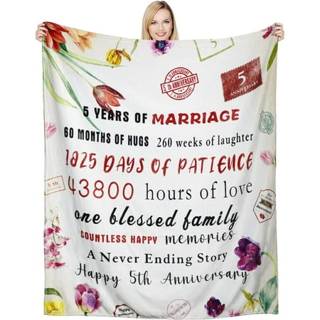 Gifts for 5th Anniversary Blanket 5 Year Wedding Anniversary Couple Gifts for Dad Mom Grandparents-Blanket for Couples Valentine Birthday Soft and Cozy Throw Blanket 60×80 Inch
