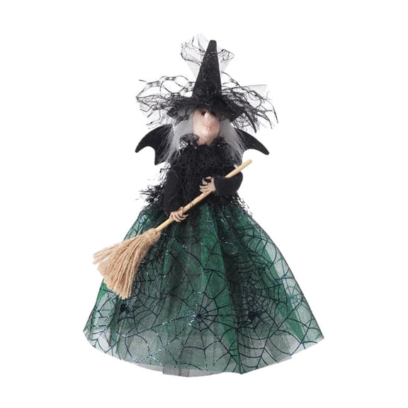 THHEIC Halloween Witch Figurine Tabletop Decor Fabric Witch with Broom Fall Harvest Halloween Collectible Figure for Party Table Shelf Home Decoration