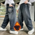 thumbnail image 2 of lnmuld Boys Jeans Winter Warm Lined Denim Pants Elastic Waist Wide Leg Cargo Trousers with Multiple Pockets for Children Comfortable and Durable Outdoor Casual Wear Size:11-12 Years, 2 of 9