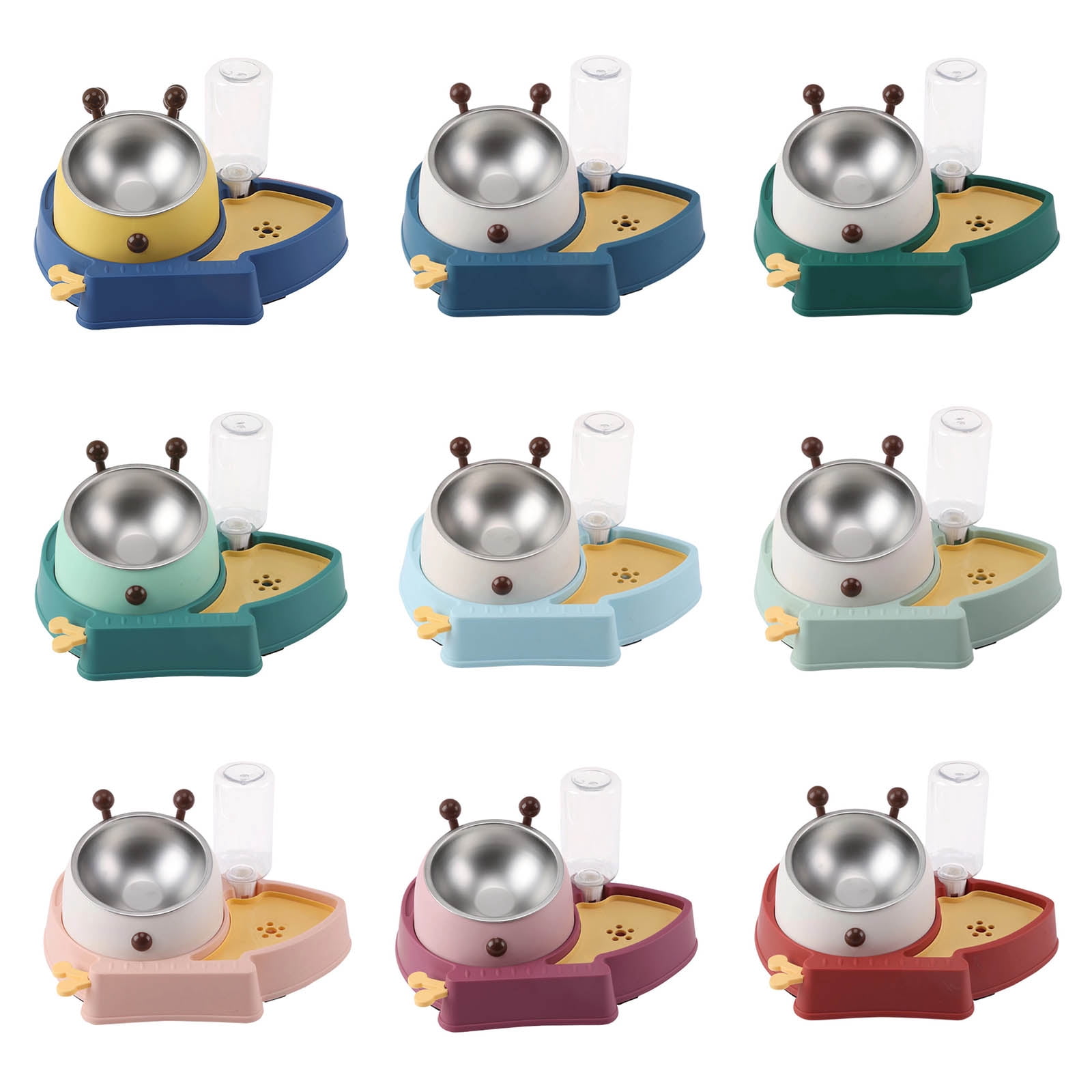 Pet Automatic Feeder Set Dog Bowl Waterer Slanted Raised Stainless Steel Bowl Re-fill Water Dispenser
