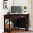 thumbnail image 3 of Leick Home 81430 Corner Computer/Writing Desk with Drawer and Shelf, Made with Solid Wood, Chocolate Oak, 3 of 21
