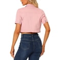thumbnail image 3 of INSPIRE CHIC Women's Cropped Denim Jacket Short Sleeve Button Front Jean Jacket L Pink, 3 of 6